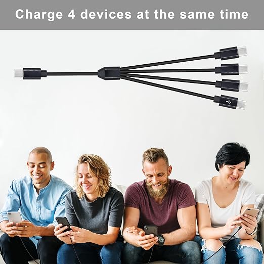 4 in 1 USB Type C Splitter Cable,USB C Male to 4 USB C Male Data Snyc and Charging Cord,USB C Multi Charging Cable for Cell Phones,Tablets and More(4.9FT/1.5M)