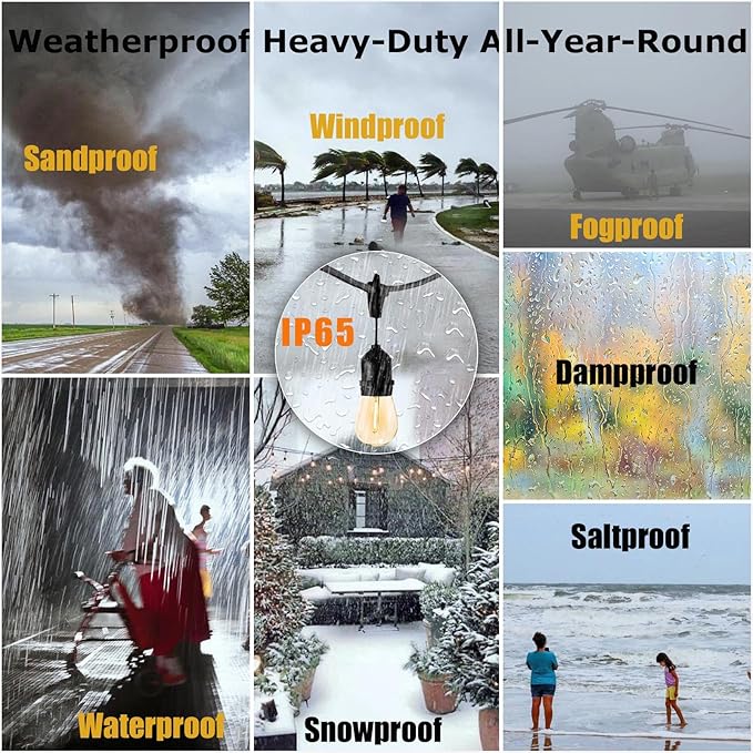 Outdoor Patio String Lights 100FT Waterproof IP65 Heavy Duty String Lights for Outside Lights for Yard with 30+2 Shatterproof 2200K LED Bulbs Connectable