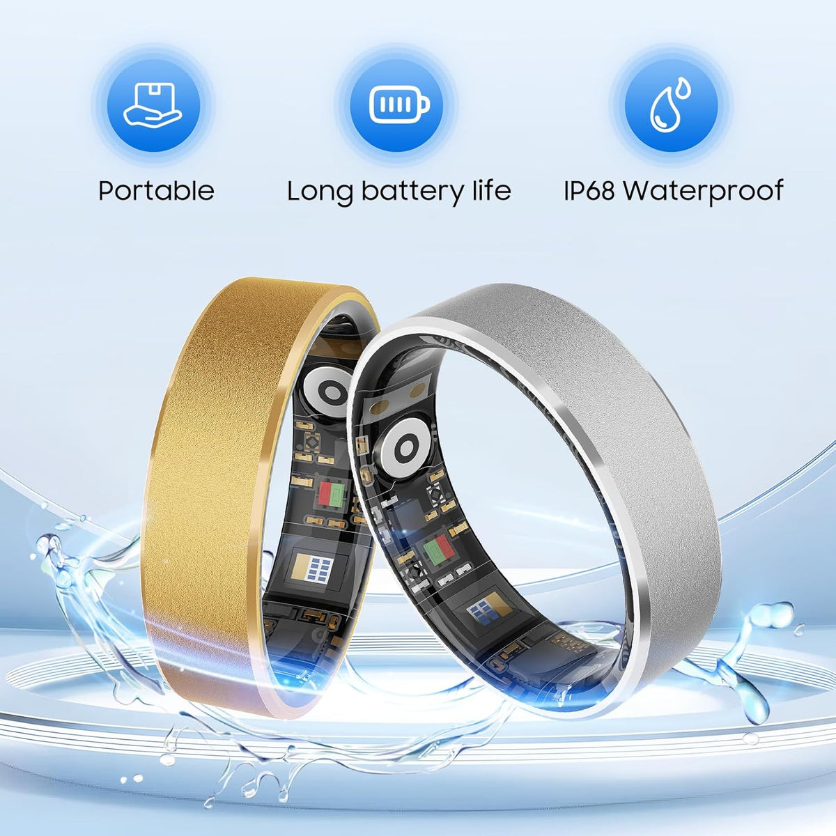 Smart Health Ring - Waterproof Fitness Tracker with Stress & Sleep Monitoring | Compatible with iOS & Android (Silver, Size 8)