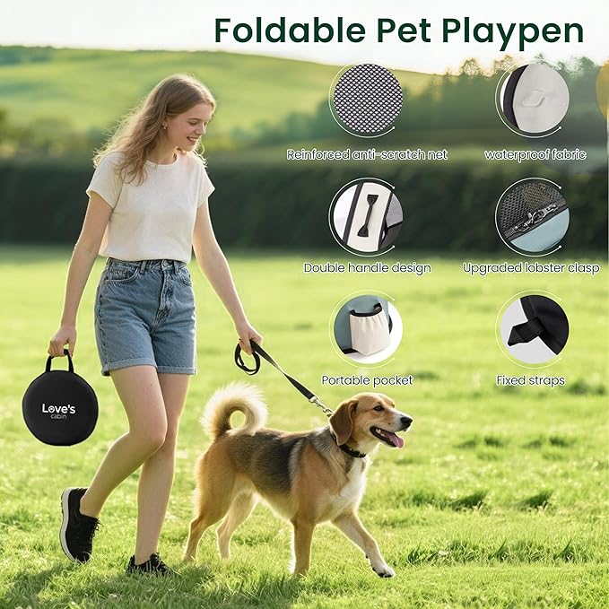 Love's cabin Pet Puppy Dog Playpen, Small Dog Tent Crates Cage Indoor/Outdoor, Portable Exercise Playpen for Cat, Foldable Pop Up Dog Kennel Playpen with Carring Case (S, Gray Green)