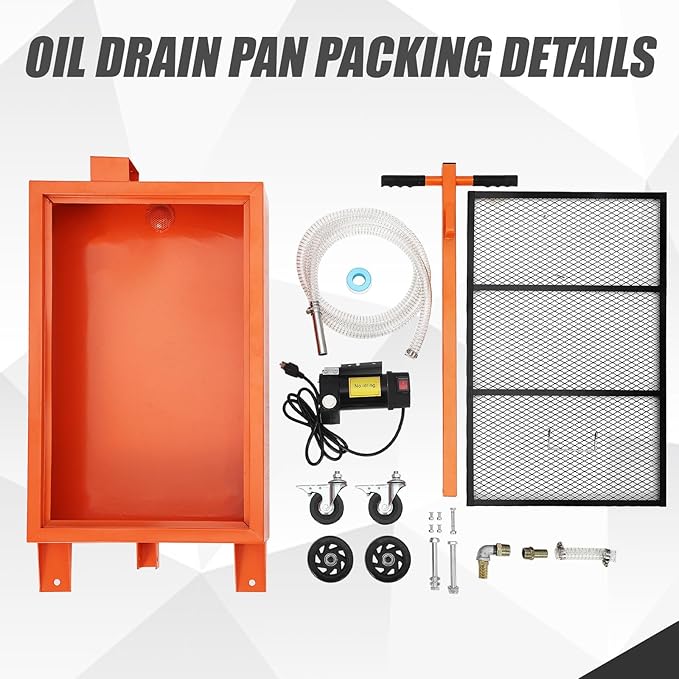 20 Gallon Oil Drain Pan with 110V Electric Pump, Low Profile Oil Drain Pan for Oil Change, Oil Change Pan with 8.2 Ft Hose and Folding Handle, Rolling Oil Drain Cart for Car, SUV, Trucks