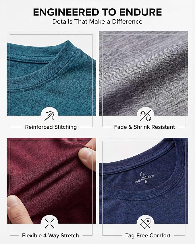 5 Pack Men's Dry Fit Short Sleeve T-Shirt Gym Workout Athletic Running Tee | Cooling, Moisture-Wicking, Crew Neck, Quick-Dry, Breathable, Active, Exercise, Fitness, Basketball, Cycling, Hiking, Tennis