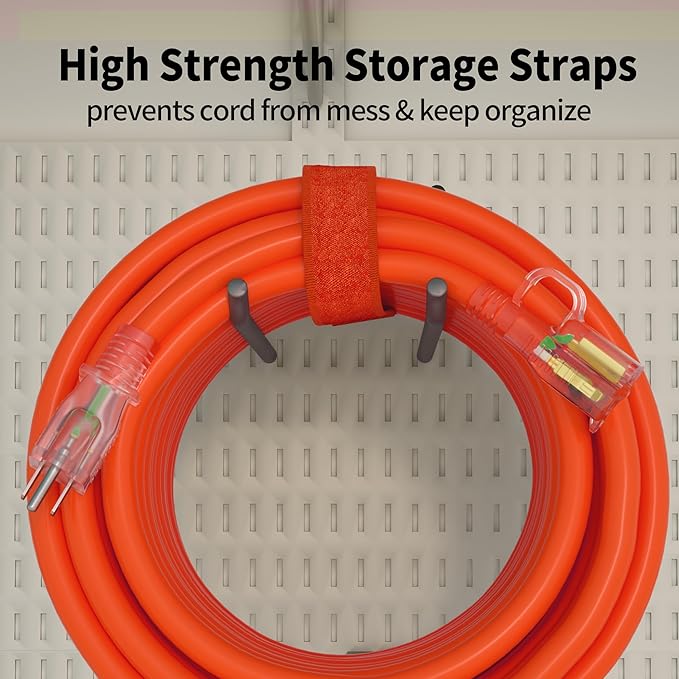 POWGRN 50 ft 12/3 Outdoor Extension Cord Waterproof Heavy Duty with Lighted Indicator End 12 Gauge 3 Prong, Flexible Cold-Resistant Long Power Cord Outside, 15Amp 1875W SJTW Orange ETL Listed