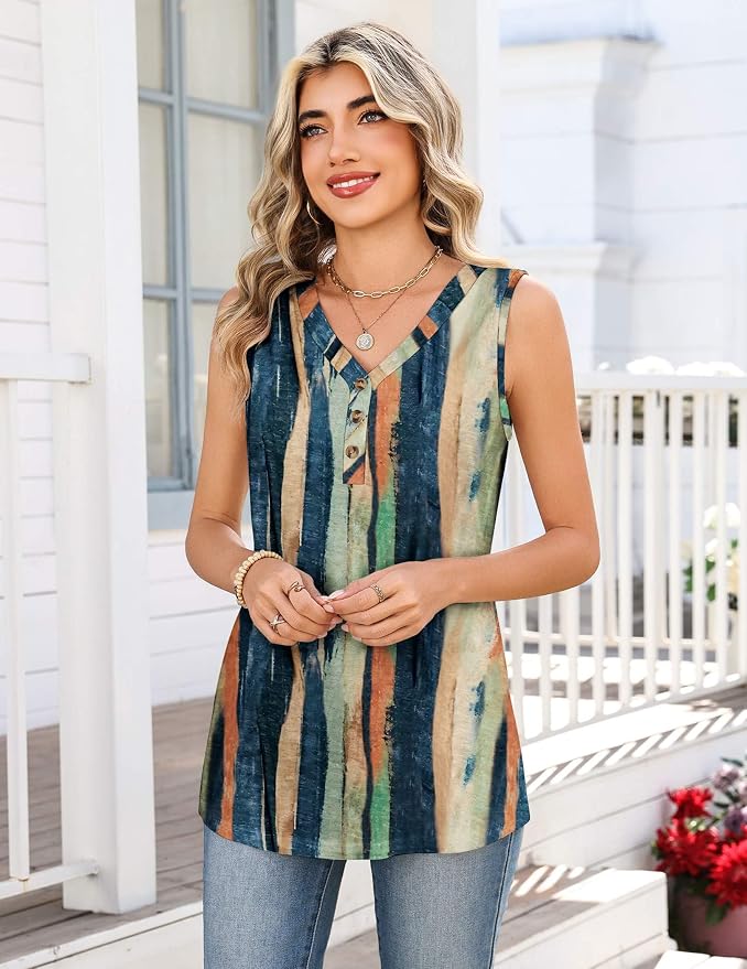 Zeagoo Tank Tops for Women 2026 Summer Top Henley Shirts Dressy Casual Loose Fit V-Neck Button Down Sleeveless Tshirt Blouse