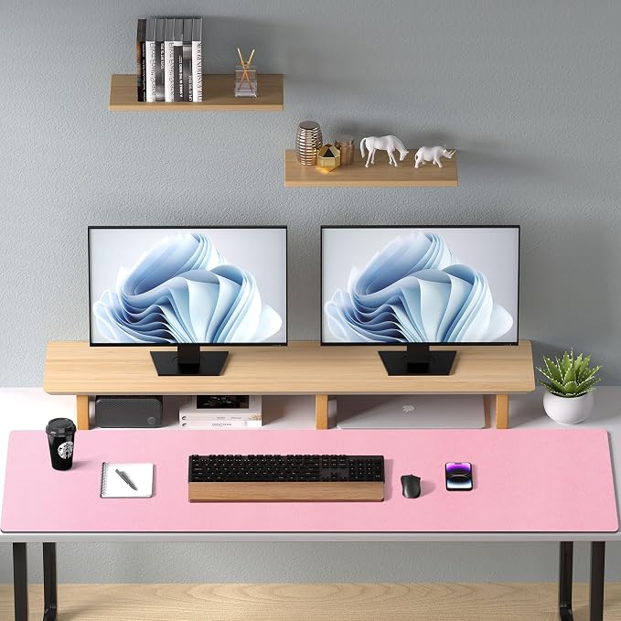 Aothia Leather Desk Pad Protector, Office Desk Mat, Large Mouse Pad, Non-Slip PU Leather Desk Blotter, Laptop Desk Pad, Waterproof Desk Writing Pad for Office and Home (48"x17", Fairy Pink)