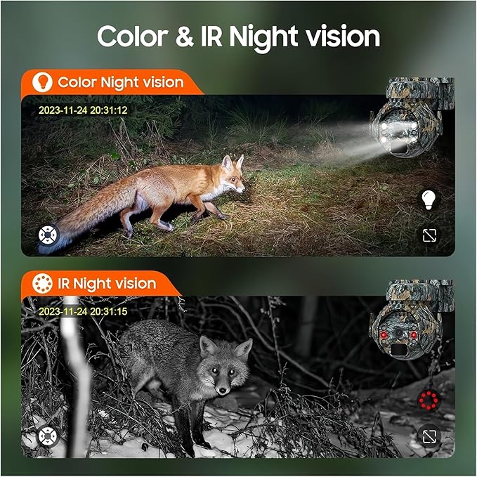 5MP Solar Cameras WiFi Wireless Outdoor 360° View Pet Monitoring Camouflage Color Solar Battery PTZ Camera(WiFi Camera add 64GB)