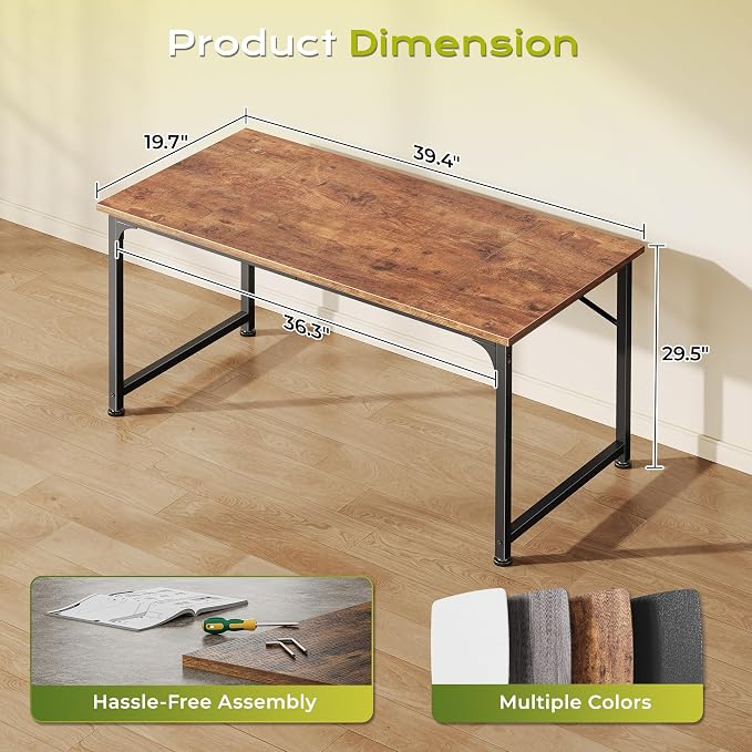 PRAISUN 40 Inch Computer Desk, Home Office Desk with Spacious Desktop, Rustic Brown