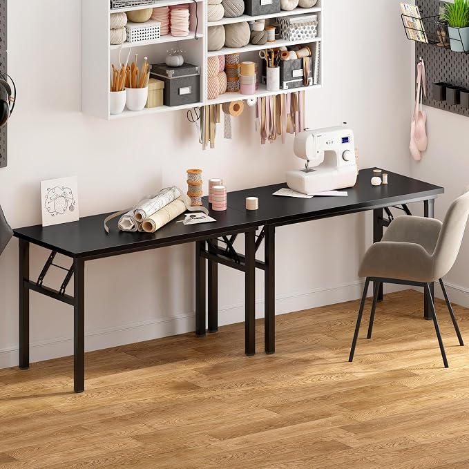 Need Office Computer Desk 47.2x23.6 in Sturdy Folding Laptop Table Black | Black Frame Writing Gaming Work Table/Foldable Home Office Desk/Sewing Table, No Assembly Required