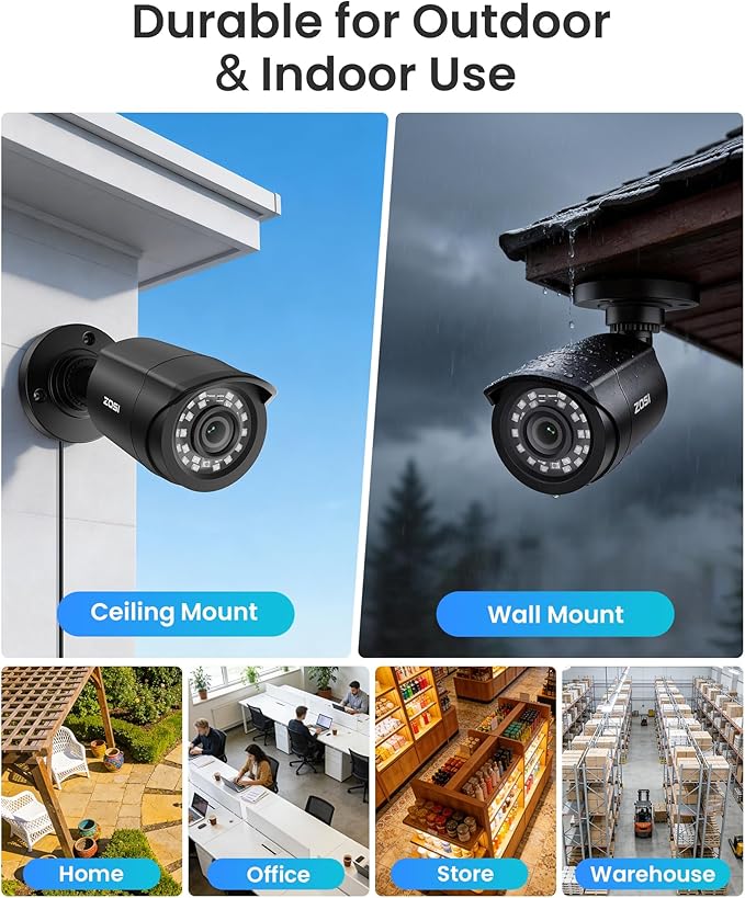 ZOSI 8CH 3K Lite Home Wired Security Camera System, AI Human Vehicle Detection, 4pcs 1920TVL 2MP Indoor Outdoor Camera, Night Vision, H.265+ 8 Channel DVR with 500GB Hard Drive for 24/7 Recording