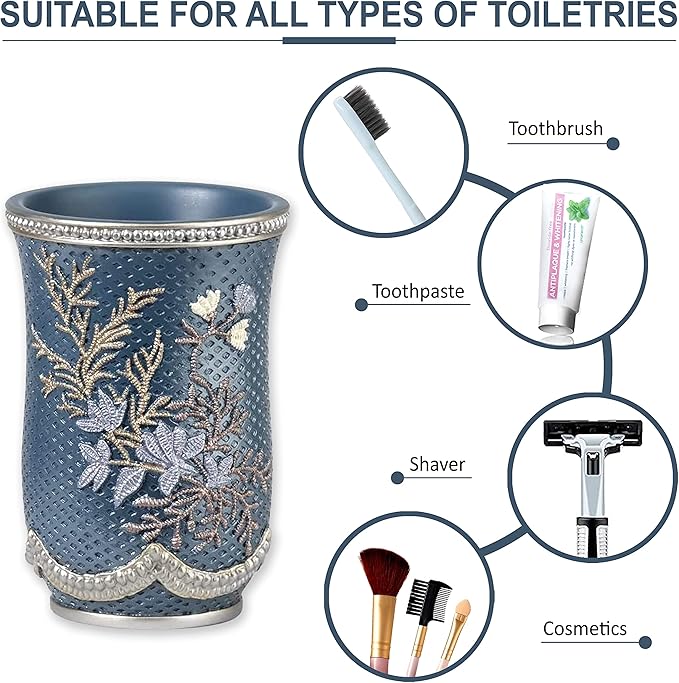 Zahari Home 4pc Capri Bathroom Accessories Sets Modern Classic Soap Dispenser, Tumbler, Tooth Brush Holder and Soap Dish Holder Unique Design Royal Blue Bathroom Set
