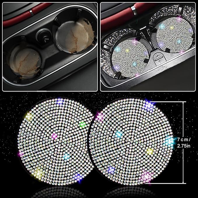 NBTEPEM 27 PCs Multicolor Bling Car Accessories Set for Women, Steering Wheel Covers Universal Fit 15 Inch, Bling License Plate Frame, Bling Phone Holder, Bling Car Coasters