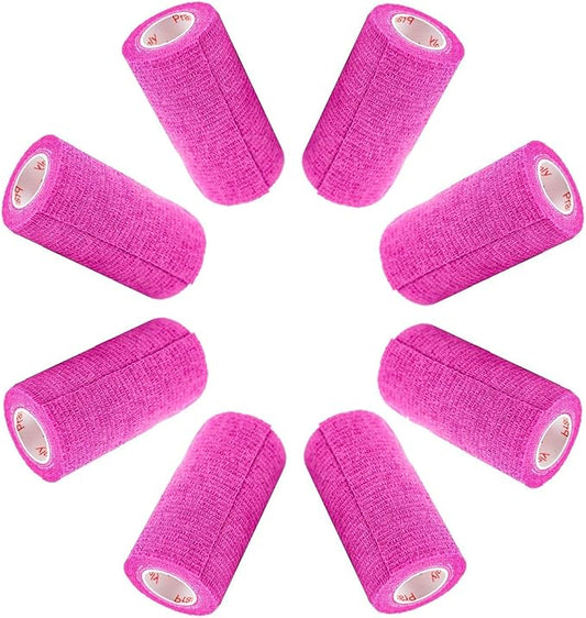 3 Inch Vet Wrap Tape Bulk (Fuchsia) (Pack of 6) Self Adhesive Adherent Adhering Flex Bandage Grip Roll for Dog Cat Pet Horse
