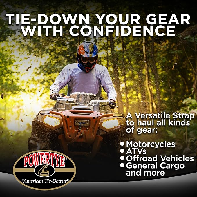 PowerTye - Endless Ratchet Strap - 1in x 4ft Easy Grip (Hookless), Tie Down Strap w/ 400 lb. Working Load Limit / 1,200 lb. Break Strength, Ideal for Motorcycle, ATV, Bike, & Coolers, Red 2-Pack