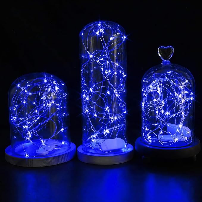 WATERGLIDE 12 Pack Fairy Lights Battery Operated (Included), 7 ft 20 LED Mini String Lights, Waterproof Silver Wire Firefly Starry Light for DIY Wedding Christmas Party Mason Jars Decor, Blue