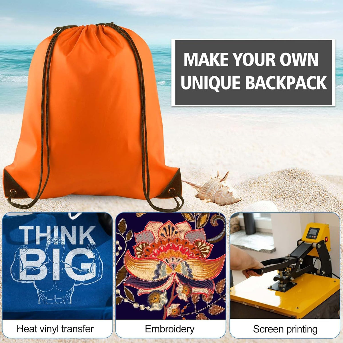 PLULON Drawstring Backpack - 2-Pack Cinch Sacks for Gym, Yoga & Travel - Green & Orange