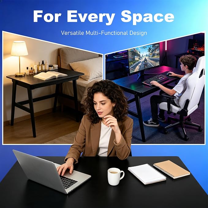 Nnewvante Bamboo Writing Desk, 46" Computer Desk with Drawers, Black | Modern Simple Desk with Storage for Home Office Bedroom