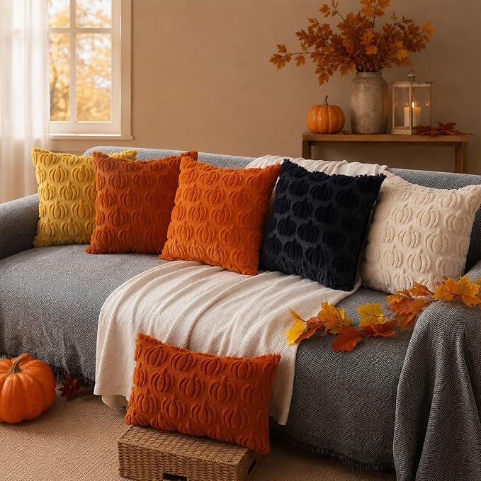 DFXSZ Fall Pillow Covers 24x24 2Pcs Beige Pumpkin Fall Decorations for Home | Fall decor Set of 2 Throw Pillow Cases Soft Plush Faux Fur Wool Couch Cushion for Chair Sofa Bedroom Living Room Home Decor