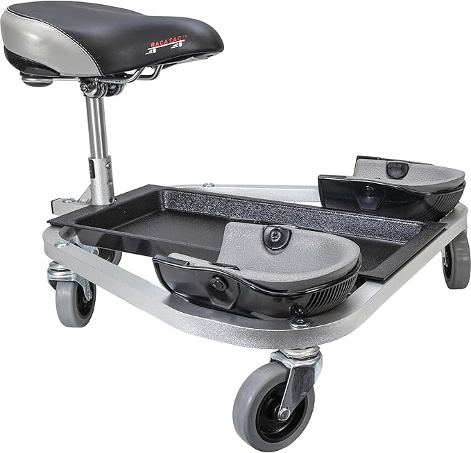 Racatac Kneeling Sitting Creeper, 3 Inch Casters, Knee Pads, Adjustable Seat, Made in the USA, 01RAC3