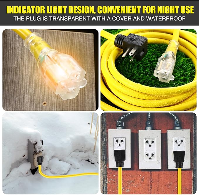 Kanayu 25FT NEMA 5-20 Extension Cord, 5-20P Male Plug to 5-20/5-15R Female Receptacle, 20 Amp T-Blade Outlet Extension Power Cord with Indicator Light, 12 AWG, ETL Listed