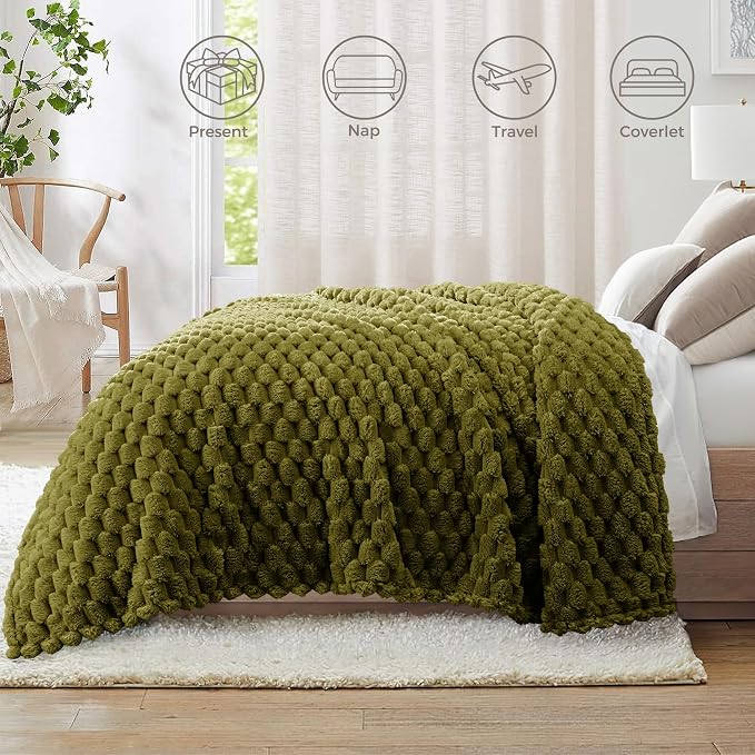 Whale Flotilla Soft Cozy 3D Fleece Throw Blanket for Couch Bed, Olive Green | Super Cozy Lightweight Plush Fluffy Throw, Luxury Decorative All‑Season Couch Cover Blanket for Sofa & Office Chair, 50"x60"