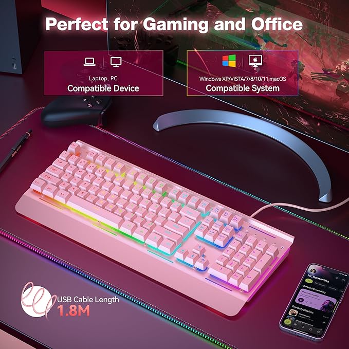 TECKNET Wired Gaming Keyboard, RGB Backlit Keyboard with Metal Panel Design | 15-Zone RGB Illumination, Whisper Quiet Design, IP32 Water Resistance, 25 Anti-ghosting Keys, Ergonomic Design