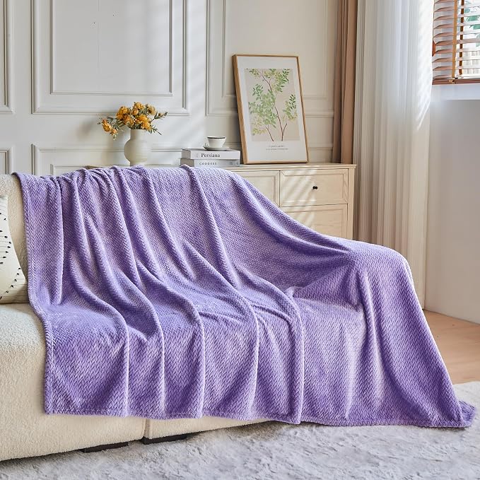 NEWCOSPLAY Fleece Leaves Pattern Throw Blanket, Lavender, 50"x60" | Super Soft Throw Blanket, Lightweight Cozy Bed Sofa Blanket, Premium Silky Flannel Fleece, Travel Blanket for All Season Use