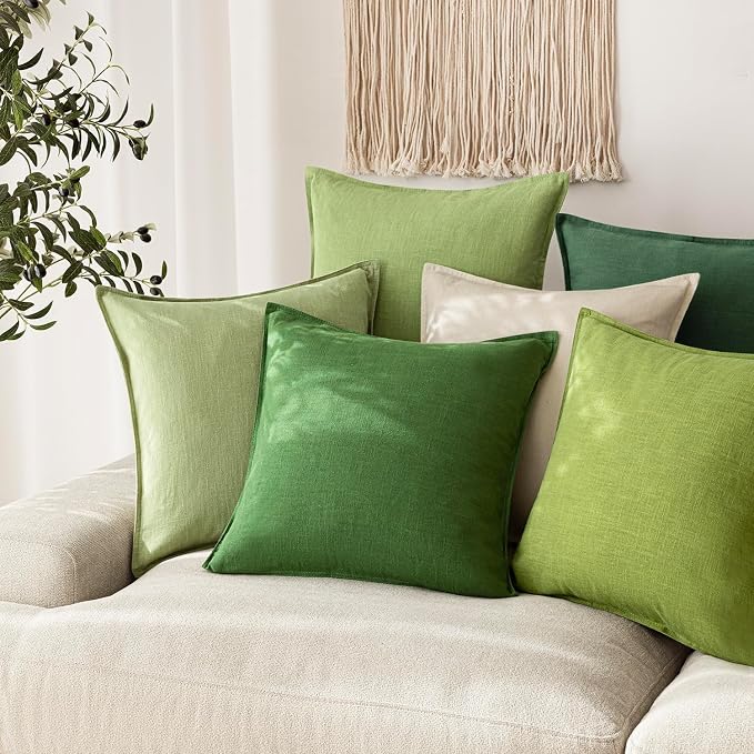 Foindtower Pack of 2, Decorative Linen Solid Throw Pillow Covers Soft Accent Euro Cushion Case Boho Farmhouse Pillowcase for Chair Couch Sofa Bedroom Living Room Home Decor 26 x 26 Inch Forest Green