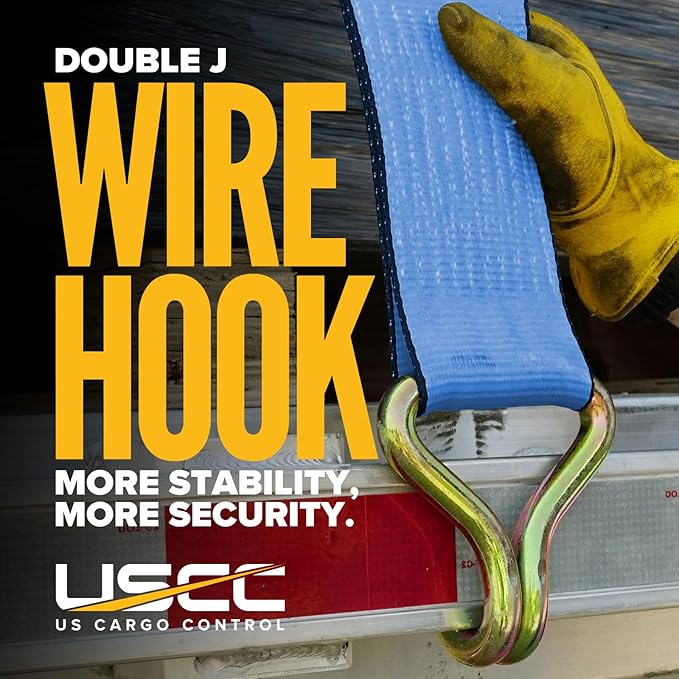 US Cargo Control J Hook Ratchet Strap 4 Inch x 27 Foot, 5,400 LBS Working Load Limit, Blue 4 Inch Ratchet Straps Heavy Duty for Flatbed Trailers, Professional Flatbed Hauling