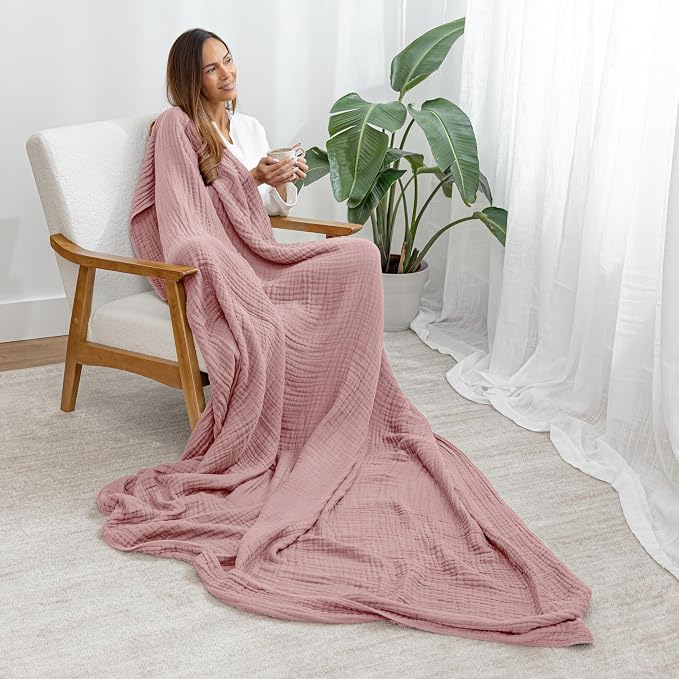 Comfy Cubs Adult Muslin Blanket 50x60” Throw Swaddle Blankets, Mauve | 6 Layer Soft, Breathable & Lightweight Muslin Adult Blanket - Machine Washable & Designed in the US Bedding for All Seasons