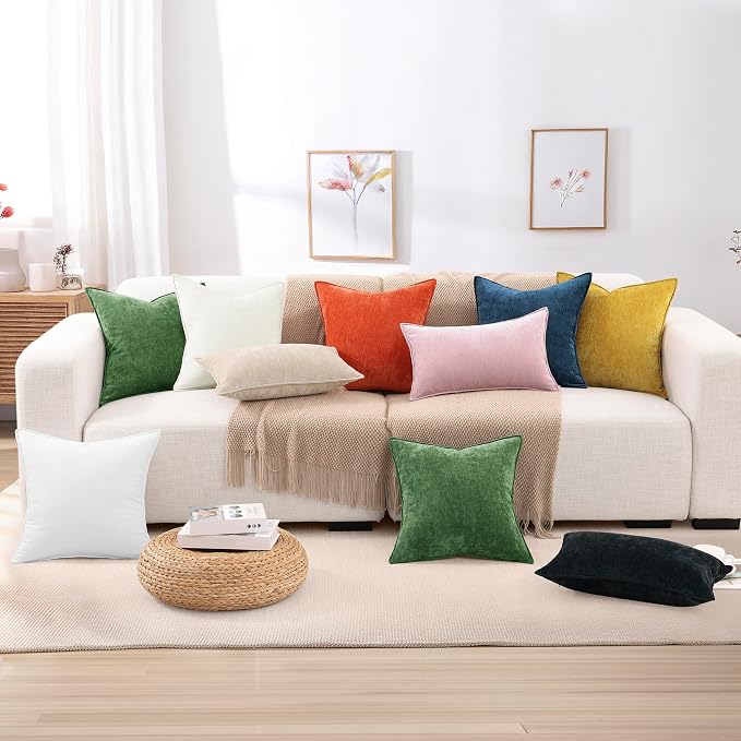decorUhome Chenille Ultimate Gray Throw Pillow Covers 26x26 Set of 2 | Fall Soft Euro Sham Couch Decorative Modern Velvet Pillow Cases with Elegant Design for Sofa Bed Living Room Home Decor