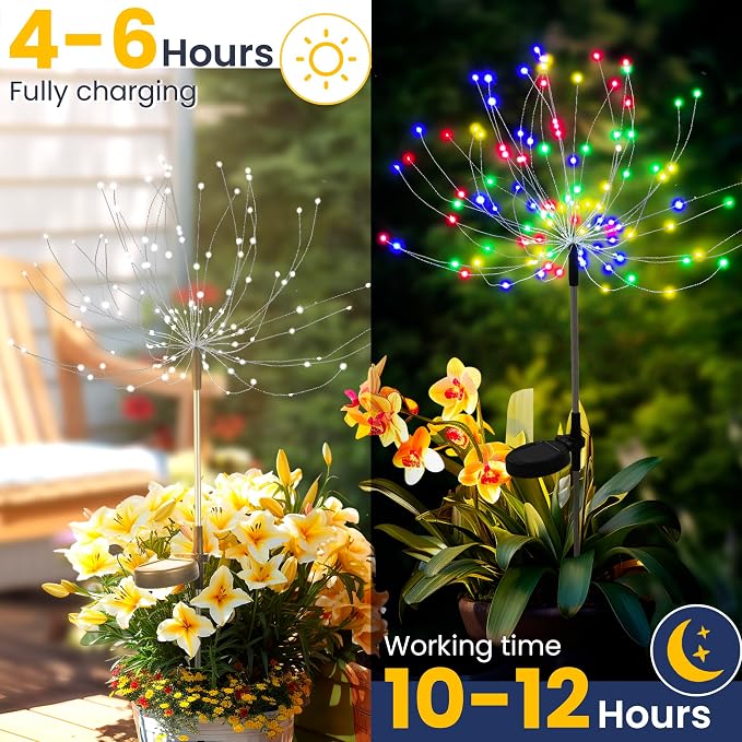 GIGALUMI Garden Outdoor Decor Lights 120LED 4Pack, Solar Garden Lights for Yard Outside Fairy Decorative,Solar Powered for Yard Pathway Flowerbed Planter Balcony Patio Decor（Multicolor）