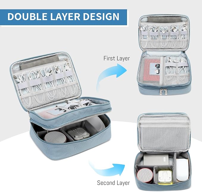 Lanola Electronic Organizer,Travel Cable Organizer Bag Pouch Electronic Accessories Carry Case Portable Double Layers Storage Bag for Cable,Cord,Charger,Phone,Earphone,Power Bank,Memory Cards - Black