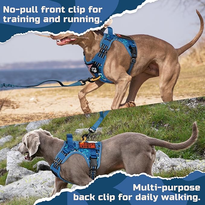 rabbitgoo Tactical Dog Harness for Large Dogs, No Pull Military Service Vest with Handle & Molle, Easy Control for Training Walking, Adjustable Reflective Straps, Blue Camo, XL