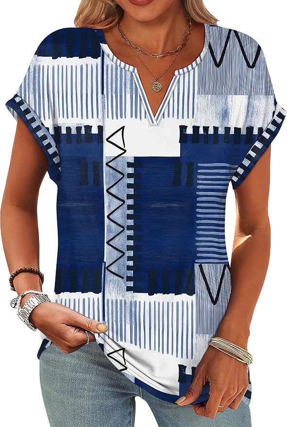 Womens Tops Dressy Casual V Neck Rolled Sleeve T Shirts Fashion Clothing Business Casual Outfits Beach Vacation Clothes