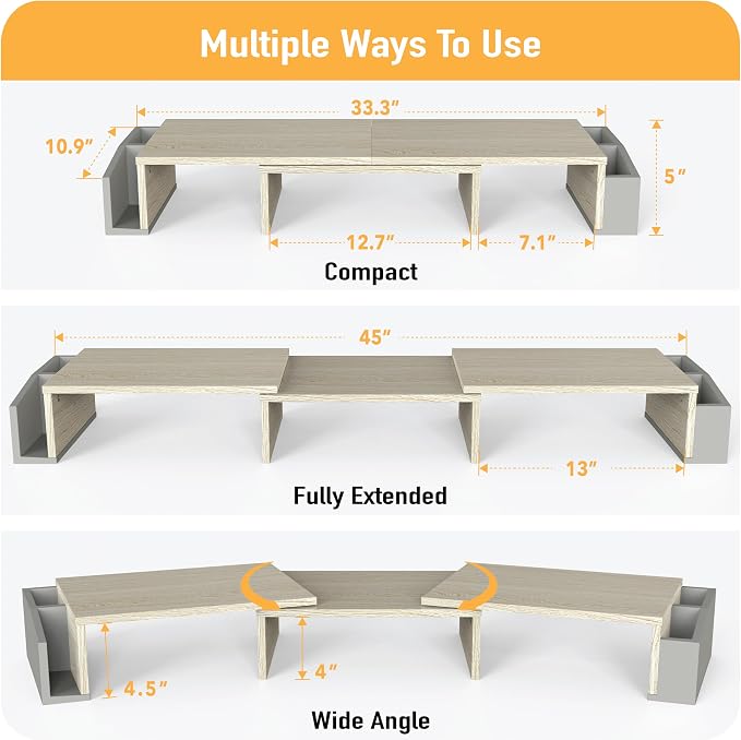 Simple Houseware Desk Dual Monitor Stand Riser with Drawer, Maple | Customizable Organizer Tray, Built-In Phone & Tablet Slot and Side Storage