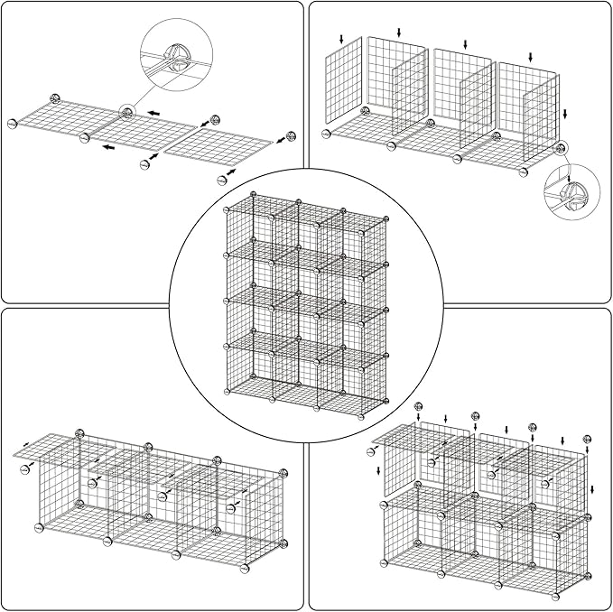 C&AHOME Wire Cube Storage, 12 - Cube Organizer Metal C Grids, Modular Shelves Units, Closet Organizer, Ideal for Home, Office, Living Room, 36.6”L x 12.4”W 48.4”H, Silver Gray UWCS3012G