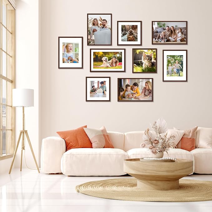 12x12 Picture Frame Brown Set of 2, Photo Frame with HD Plexiglass, Display Pictures 8x8 with Mat or 12x12 Without Mat, Brown Picture Frames Collage Wall Decor, Gallary Wall Frame