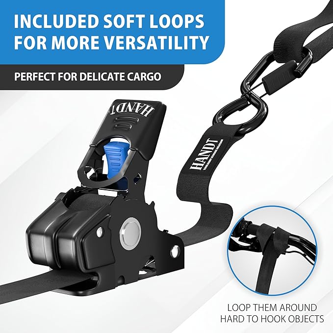 HandT USA Based Retractable Ratchet Straps (4PK) 1in x 6ft - 1,500lb Break Strength, Heavy Duty Automatic Ratchet Straps Self Retractable Tie Down, Push Button Retracting Truck Trailer Cargo | Black