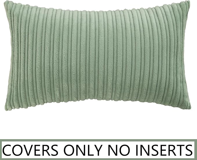 UGASA 14x24 Inch Pillow Cover Pack of 1 Soft Boho Stripe Corduroy Long Rectangular Lumbar Cushion Cover Farmhouse Decorative Throw Pillowcase for Bed, Couch, Sofa, Bedroom, Living Room, Sage Green