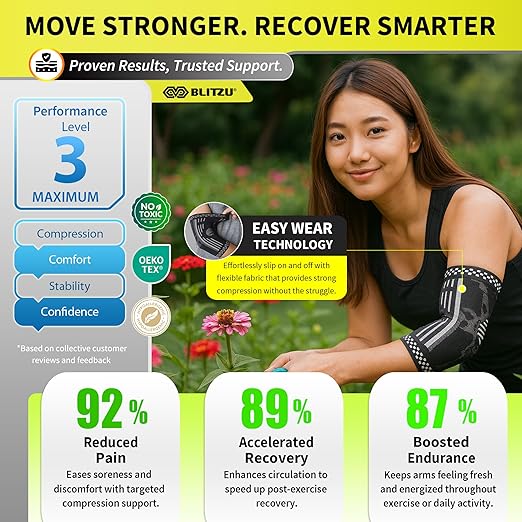 BLITZU Elbow Compression Sleeve for Tendonitis 2 Pack, Tennis Elbow Brace Support for Men and Women Golfers Elbow Pain Relief, Arthritis, Bursitis, Arm Brace for Workout, Weightlifting Nude XL