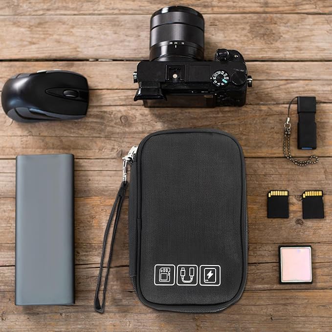 1Pcs Portable Cable Organizer Bag Small Electronic Cable Pouch Electronics Accessories Organizer Travel Digital Storage Bag for Power Bank Charger Card, Black
