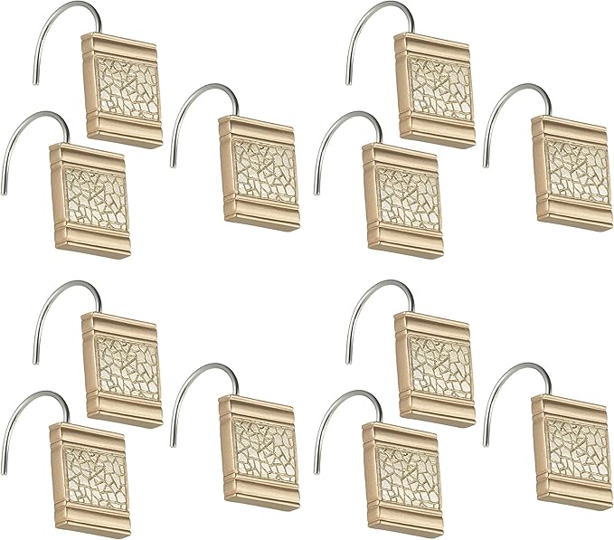 Zahari Home 13pc Sinatra Bathroom Shower Curtain Set - Gold Curtain & 12 Champagne Hooks - Luxury Fabric Bling Unique Beautiful Set