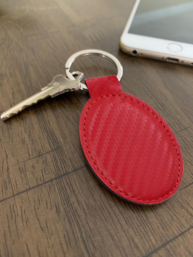LaserGram Oval Keychain, Palm Trees, Personalized Engraving Included (Carbon Fiber Red)