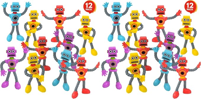 ArtCreativity Bendable Robot Figures, Set of 12 Flexible Men, Birthday Party Favors for Boys and Girls, Stress Relief Fidget Toys, Sensory Toys for Kids and Adults, Goody Bag Stuffers (Pack of 2)