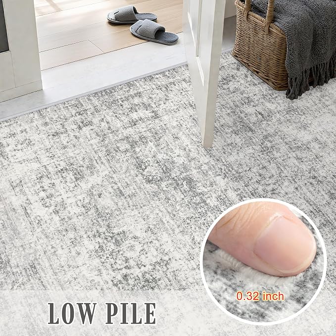 5x8 Area Rug Living Room Rug: Washable Modern Abstract Soft Thin Rug Indoor Floor No Slip Carpet for Bedroom Dining Room Farmhouse Nursery Home Office - Retro Black Grey