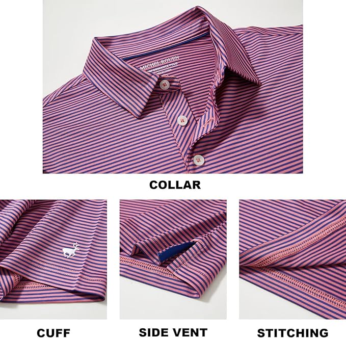 Mens Golf Shirt Moisture Wicking Dry Fit Performance Sport Short Sleeve Striped Golf Polo Shirts for Men