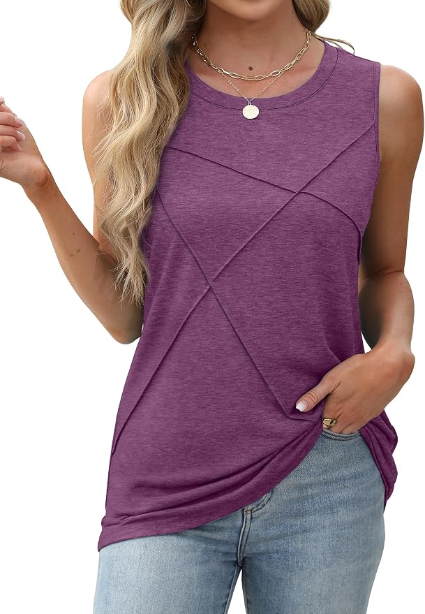 WIHOLL Women's Sleeveless Summer Crewneck Loose Fit Tank Tops