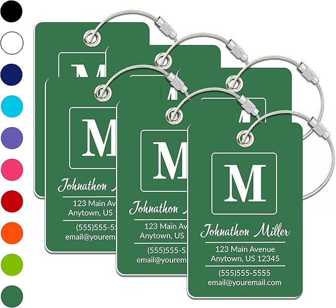 Personalized Luggage Tag | 6 Pack | Custom Luggage Tags for Suitcases | Kids Backpack Tag | 10 Color Options & Choose Font, Font Color