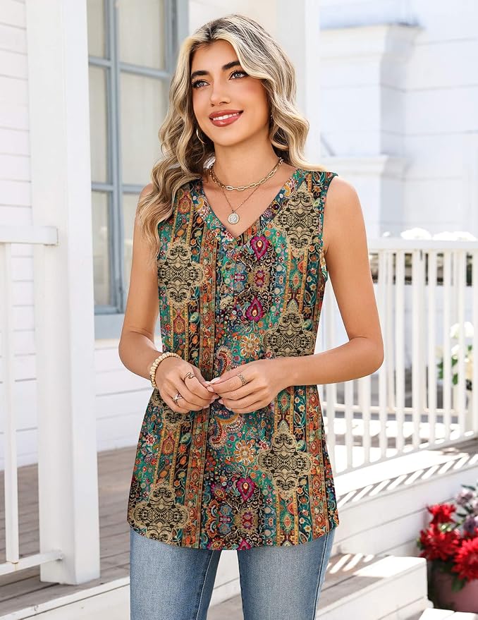 Zeagoo Tank Tops for Women 2026 Summer Top Henley Shirts Dressy Casual Loose Fit V-Neck Button Down Sleeveless Tshirt Blouse