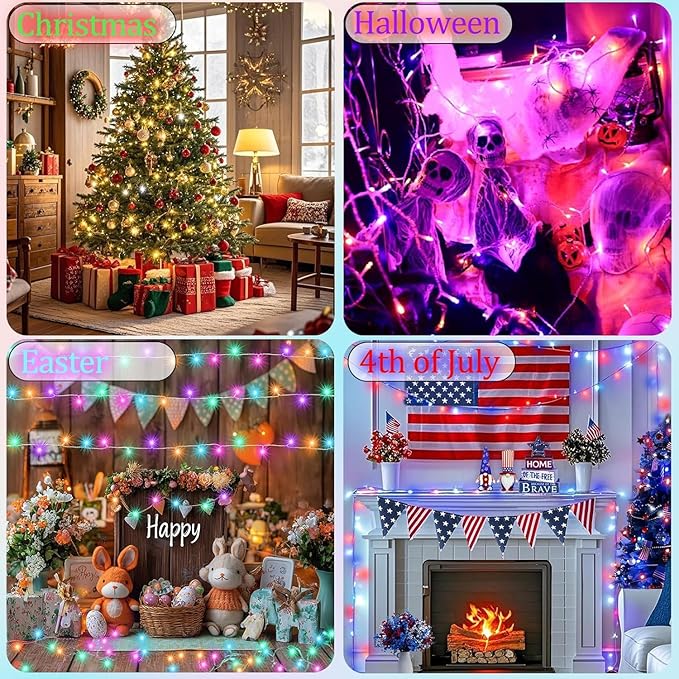 Color Changing Christmas Lights, 35 Colors 33FT 100LED Patriotic String Lights With Remote Clear Wire, Connectable Waterproof Fairy Lights Plug in for Bedroom Indoor Outdoor Party 4th of July Decor